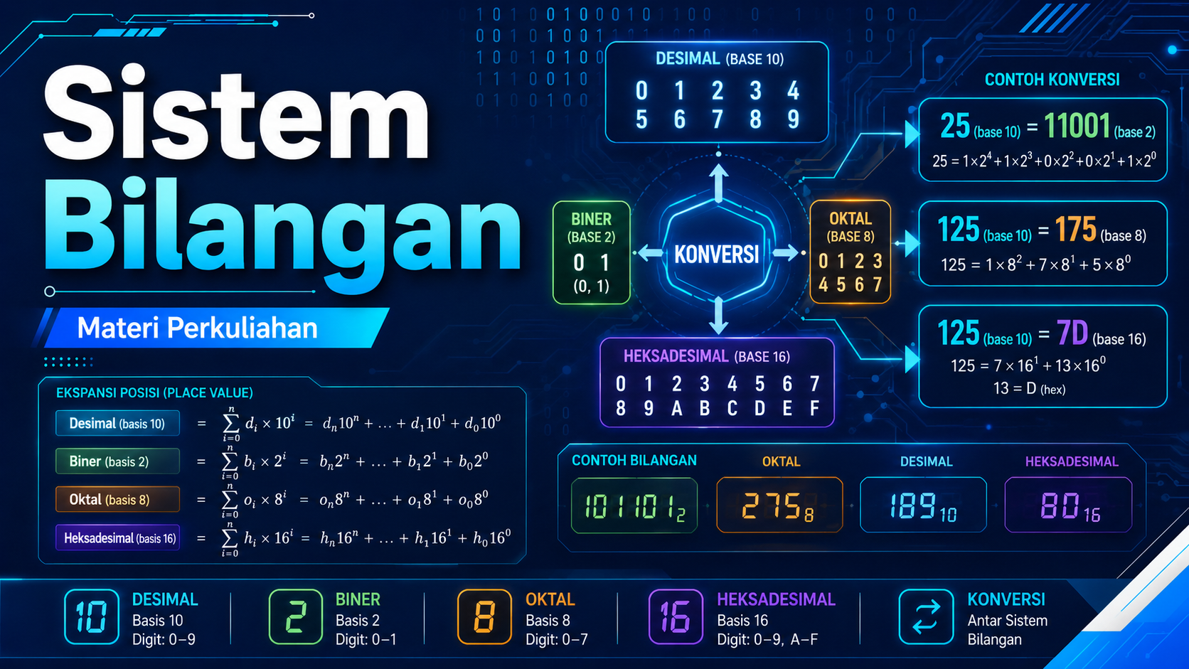 Sistem Bilangan: Desimal, Biner, Oktal, Heksadesimal, dan Konversi Bilangan