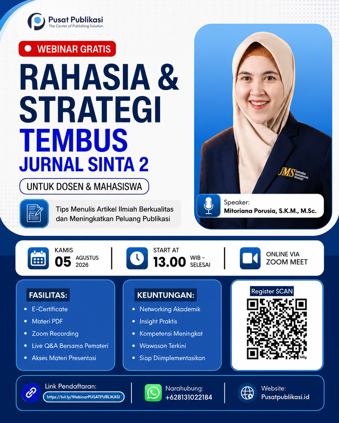 Pusat Publikasi Gelar Webinar Gratis Strategi Menembus Jurnal Sinta 2 pada Agustus 2026